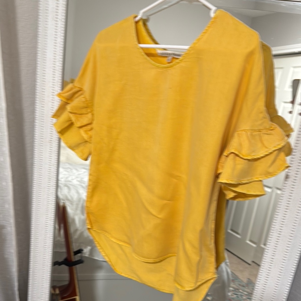 Yellow Ruffle Sleeve Top